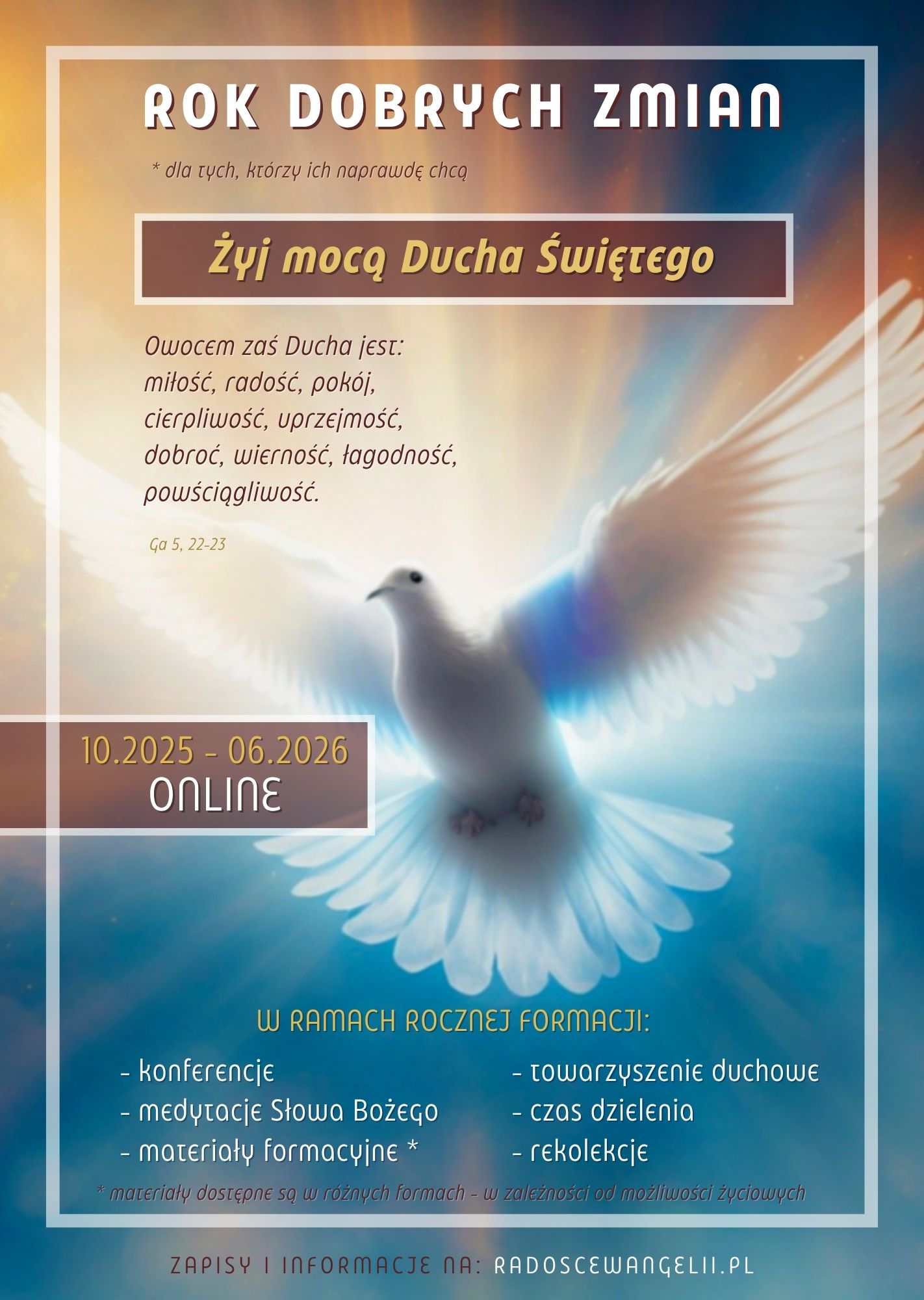 Formacja roczna “Żyj mocą Ducha Świętego” – ONLINE – 10.2025-06.2026